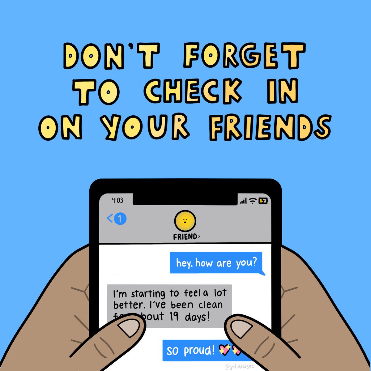 ProjectBuddy's tweet photo. In case you forgot, here’s your reminder to check in on your friends! Just asking them a simple “how are you?” could change their day for the better. It’s important to show your friends that you care about them and are here to support them. https://t.co/HyFHVOVkS0