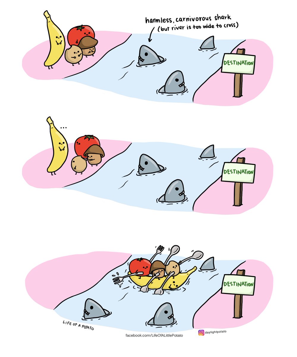 daylightpotato's tweet photo. !!Oh no!! Another river!

#river #foodcomic #comic #funny #cute #banana #potato #lifeofapotato #tomato #veggies #food #foodlife #foodie #fish #river #funnycomic #cartoon #cutecharacter #cutepotato #sacrifice #art #illustration #artist #singapore #cartoons #minipotato #comedy https://t.co/UymwksKXNc