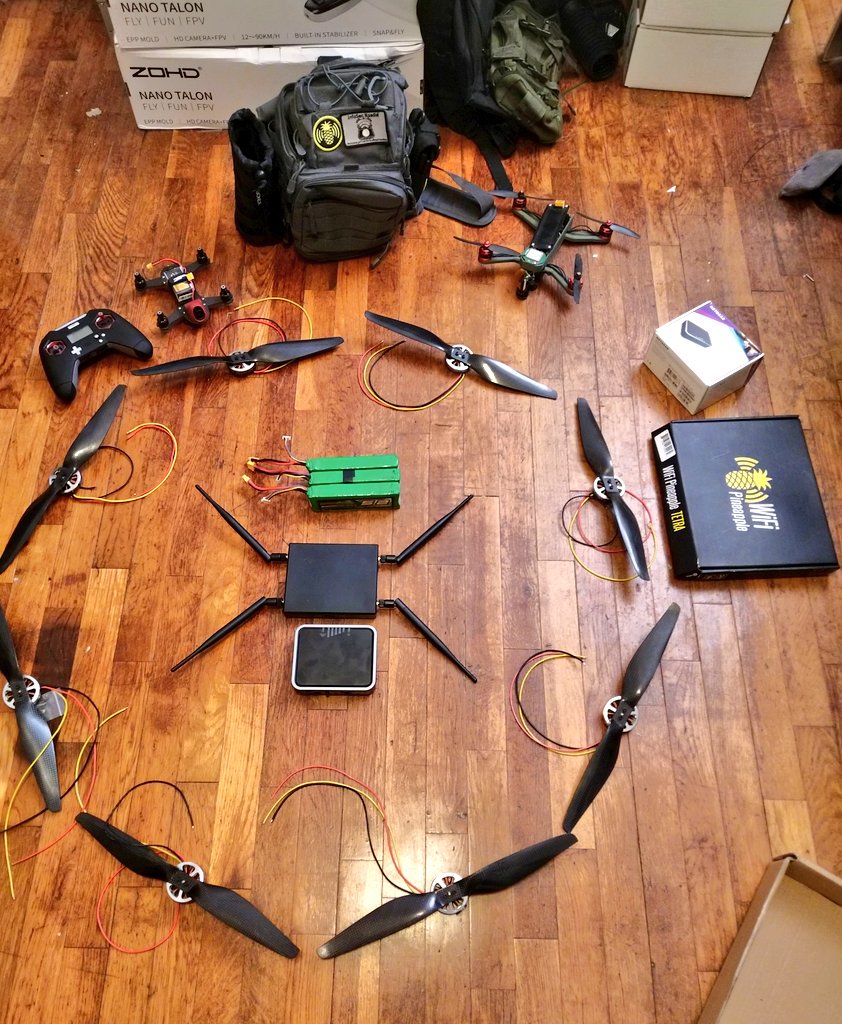 GlytchTech's tweet photo. And this may or may not have something to do with what I have in mind ;)
Notice how small #projectCuckoo and my race drone are in the background? Could carry a good portion of a @d4rkm4tter #wificactus special ;)
Just imagine that hanging from the @hak5 booth 😁 https://t.co/EmhFZ0I80T
