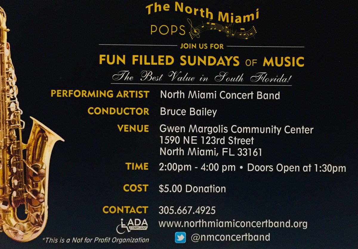 NMConcertBand's tweet photo. SUNDAY MARCH 17th!! Let us celebrate St. Paddy’s Day! Roll out the musical fun with the North Miami Pops!! Its the best toe tappin in town!  #northmiamilive #NoMiNews #MiamiDade https://t.co/nLnqNY5ieb