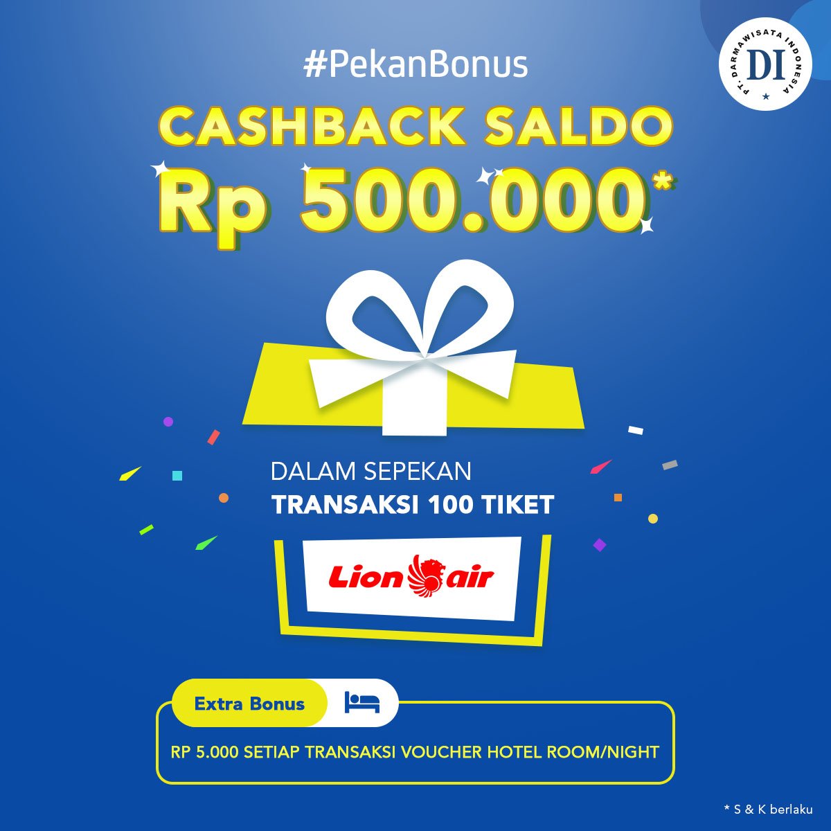 darmawisata's tweet photo. #PekanBonus Darmawisata Indonesia. Dapatkan bonus cashback saldo senilai Rp 500.000 dengan cara transaksi 100 tiket Lion Air dalam sepekan (periode 11-17 Maret 2019). Lihat info lengkap promonya dengan mengunjungi link berikut ini: https://t.co/ydbJoRT3no https://t.co/q2ptvug2hQ
