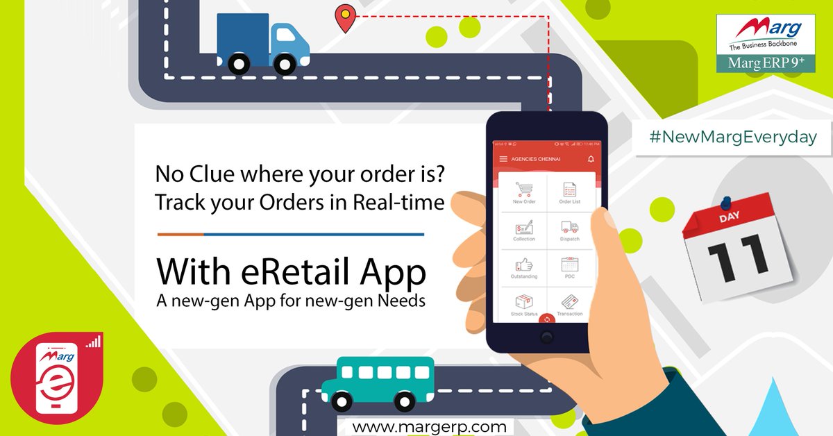 Knowing your order status has never been this Simple! Track your orders in real-time from shipping date till arrival with #MargERP's next-gen eRatail App. Run your business efficiently with a #NewMargEveryday #MobileApps
Call for Demo: 9999999364
bit.ly/2SWcdFt