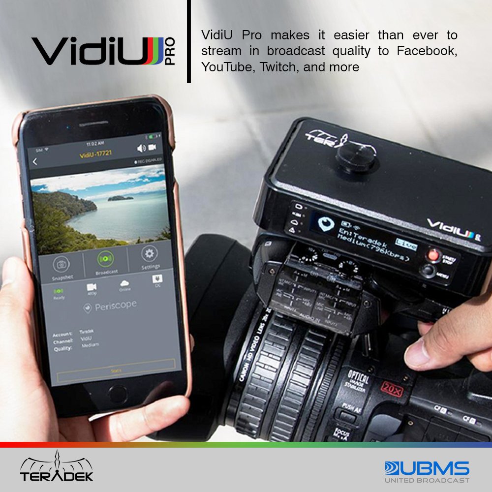 UBMSmktg's tweet photo. Take  your Live Stream To the Next Level
VidiU Pro makes it easier than ever to stream in broadcast quality to Facebook, YouTube, Twitch, and more

#vidiupro #teradek #livestream #golive #youtubelive #facebooklive #stream #broadcast #ubmsdubai #unitedbroadcast #dxblivestream https://t.co/emifQKFaTP