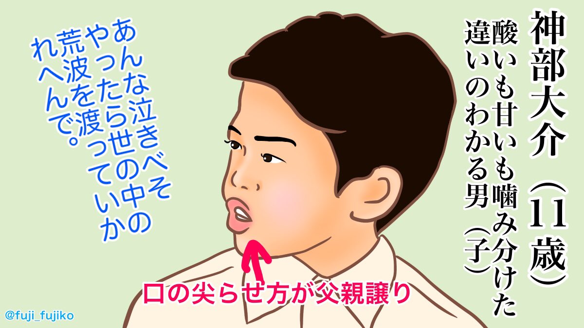 神部大介(11歳)
酸いも甘いも噛み分けた、違いのわかる男(子)
#まんぷく #ぷく絵 #まんぷく絵 
#神部大介 #川口調 