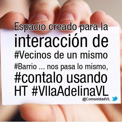 VillaAdelinaVL's tweet photo. Espacio creado para la interacción de #Vecinos de un mismo #Barrio ... nos pasa lo mismo, #contalo usando HT #VllaAdelinaVL https://t.co/XrNuGyLdnj