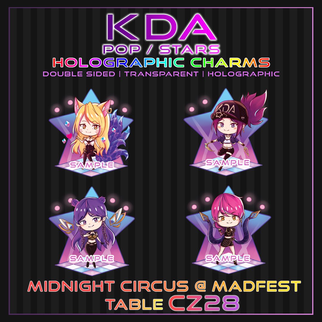 kiroppu's tweet photo. Will be at #madfest this weekend with @kiriponnn @ table CZ28 [MIDNIGHT CIRCUS]!! 

#madmanfestival #madfestsyd #KDA #keychain #LeagueOfLegends #ahri #akali #kaisa #evelynn #fanart https://t.co/pWswQnWYje