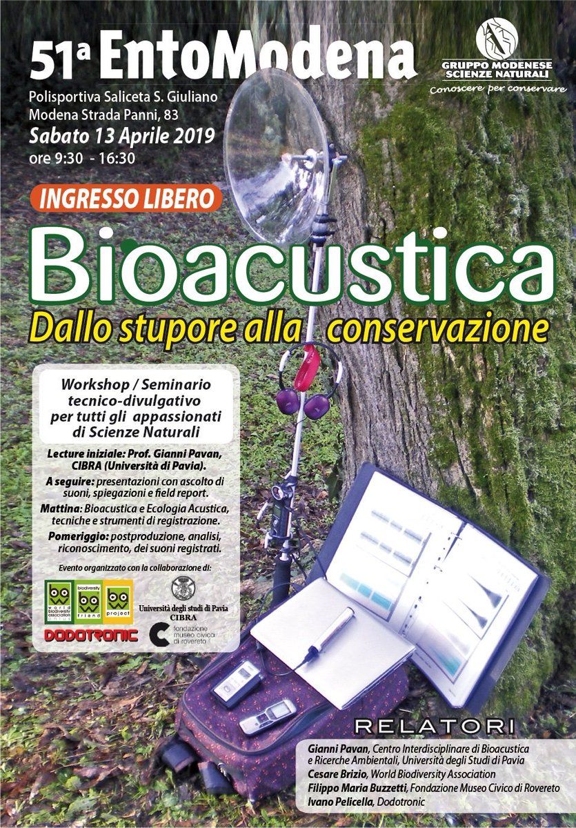 GrazianoFerro's tweet photo. #BIOACUSTICA, dallo stupore alla #conservazione - #Workshop #13aprile per appassionati #ScienzeNaturali
#entomodena @Museo_Rovereto @unipv @Dodotronic @WBA_social #GruppoModeneseScienzeNaturali #ecologia #ScienzedellaNatura #PostProduzione #Modena https://t.co/2JPyzSbu02 https://t.co/v3q7BTrGGj