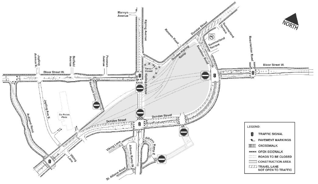 cityoftoronto's tweet image. #TrafficAlertTO: Kipling Ave btw Bloor St W &amp;amp; Dundas St W is fully closed until Tues Mar 12 at 5am as crews work 24hrs/day to remove the #SixPoints Bloor &amp;amp; Dundas bridges. Expect delays &amp;amp; please follow signs in the area for safe travel. More info: toronto.ca/etobicokecentre