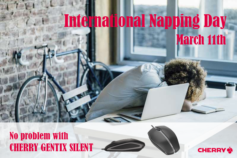 CherryKeyboards's tweet photo. Celebrate International Napping Day by taking some time to sneak in a few extra zzz’s. The CHERRY GENTIX SILENT quiet, no-click mouse is the perfect device for a quiet work environment. 😉 

#internationalnappingday #cherry #cherryoffice #cherryoriginal #gentixsilent https://t.co/wO9NHln4lY