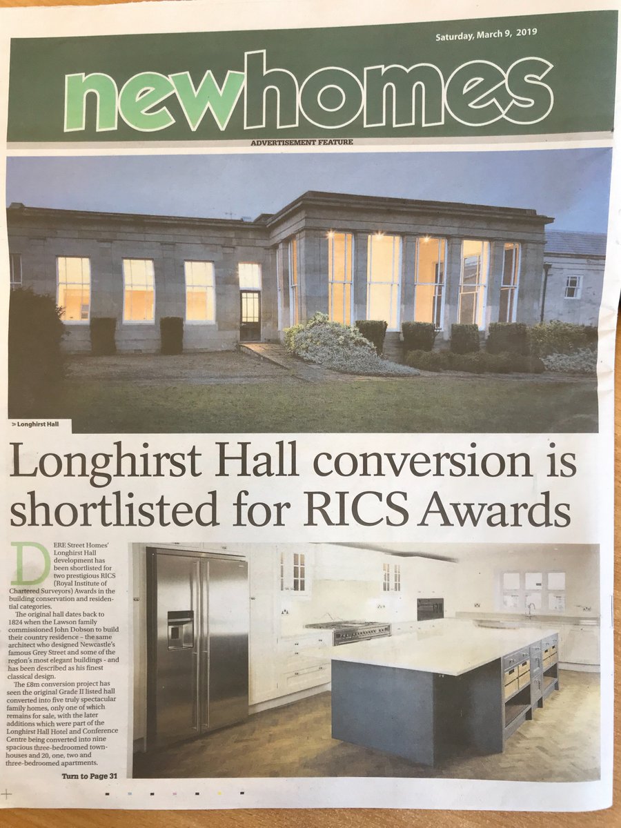 Well done <a href="/derestreethomes/">Dere Street Homes</a> for the <a href="/RICSnews/">RICS</a> shortlisting for Longhirst Hall - great development and thank you <a href="/jnlbusiness/">The Journal Business</a> for coverage