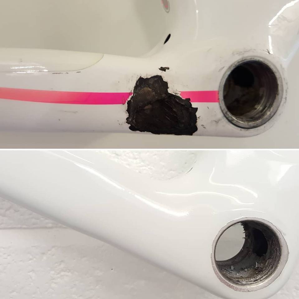 cbt_ltd's tweet photo. Cheeky Chain Suck!
Not a problem! This Pinarello is now safe and fit for purpose !
#carboncyclerepairs #pinarello #chainsuck #chainstay https://t.co/XMbEx7qL0n