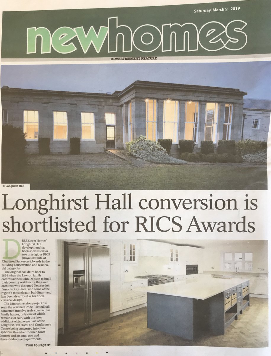 Well done <a href="/derestreethomes/">Dere Street Homes</a> for the <a href="/RICSnews/">RICS</a> shortlisting for Longhirst Hall - great development and thank you <a href="/jnlbusiness/">The Journal Business</a> for coverage of our clients