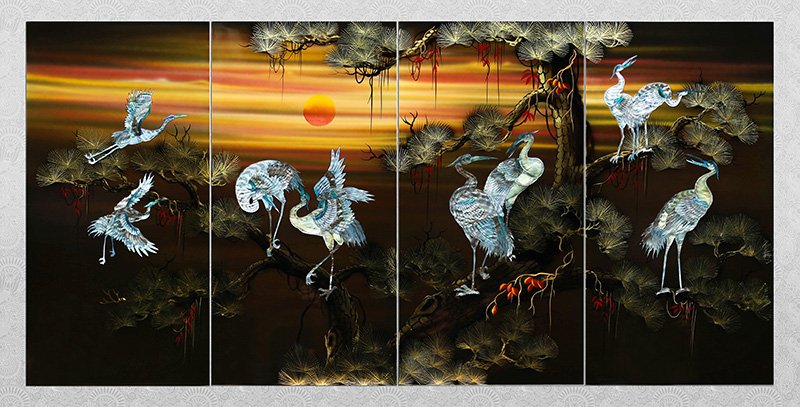 vinalacquerware's tweet image. lacquerware mother of pearl painting four pier Viet Nam.