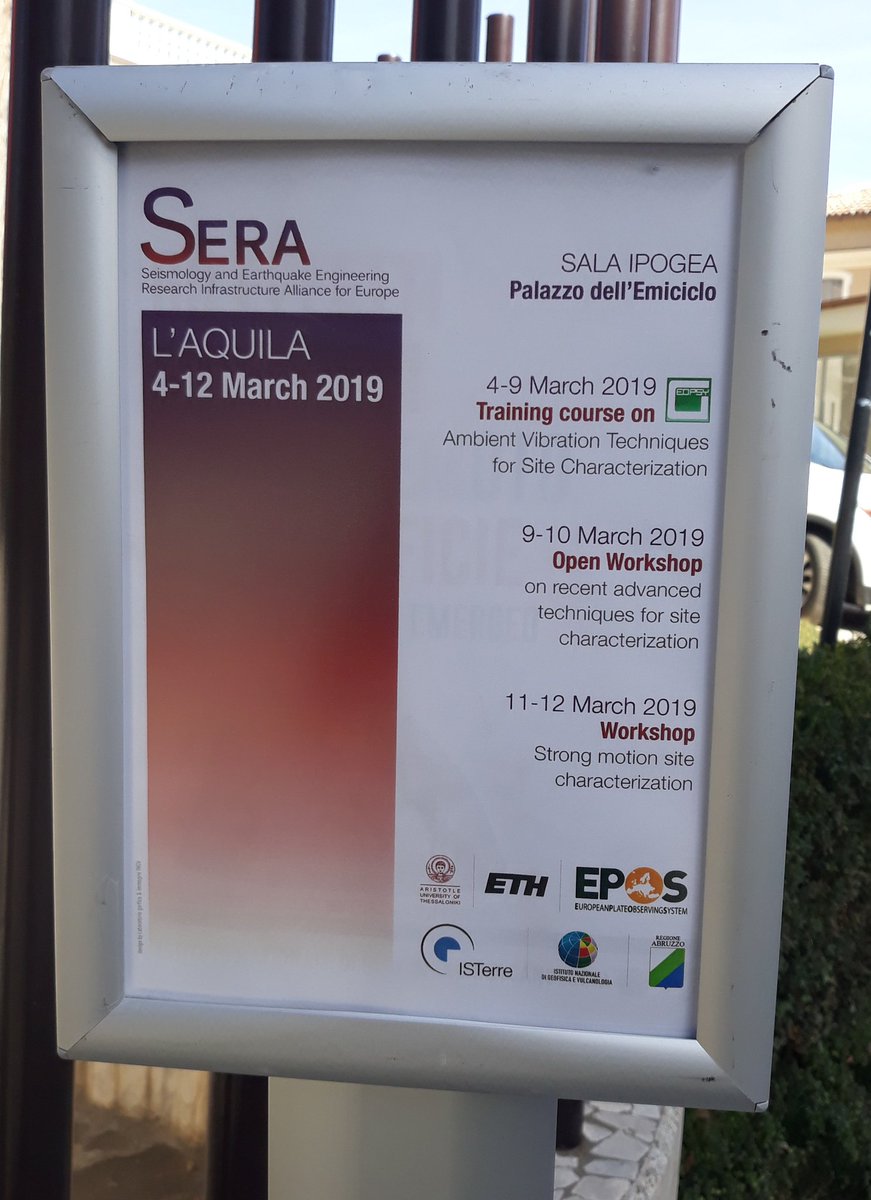 Koen_VanNoten's tweet photo. Buongiorno l'Aquila! Ready for part II of the #SERA workshop on #sitecharacterisation after an excellent Part I Geopsy Advanced course. #PalazzodellEmiciclo. Still a lot of help is needed to retrofit this town though... https://t.co/Lb0msxs1ay