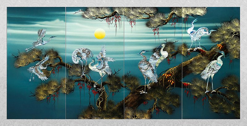 vinalacquerware's tweet image. lacquerware mother of pearl painting four pier Viet Nam.