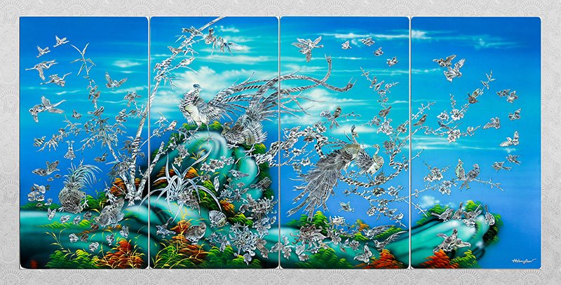 vinalacquerware's tweet image. lacquerware mother of pearl painting four pier Viet Nam.