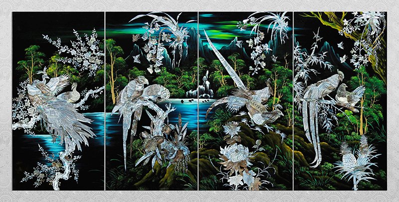 vinalacquerware's tweet image. lacquerware mother of pearl painting four pier Viet Nam.