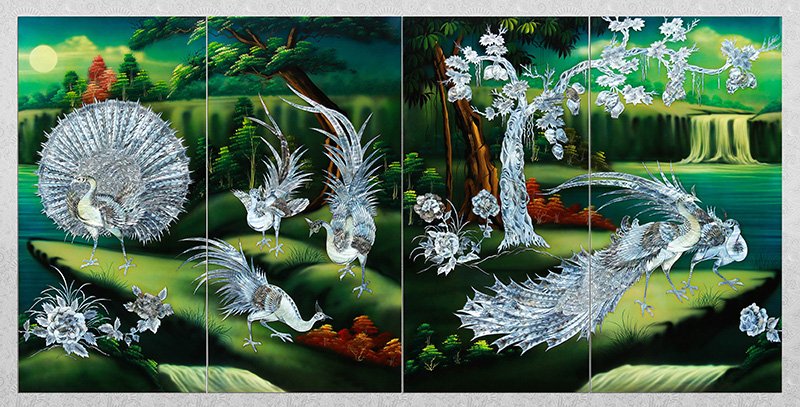vinalacquerware's tweet image. lacquerware mother of pearl painting four pier Viet Nam.
