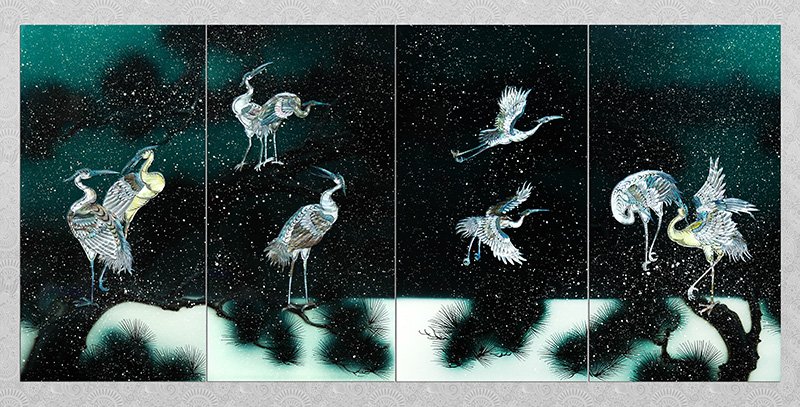 vinalacquerware's tweet image. lacquerware mother of pearl painting four pier Viet Nam.