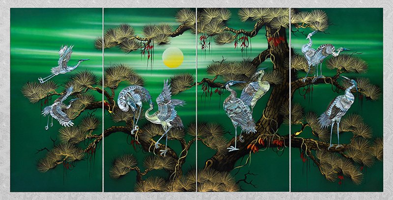 vinalacquerware's tweet image. lacquerware mother of pearl painting four pier Viet Nam.