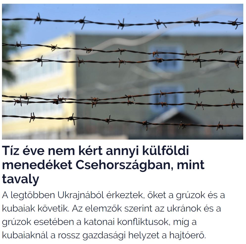 How to dehumanize asylum-seekers. The headline says "Never in the last ten years have so many foreigners applied for asylum in the Czech Republic as last year".  The image suggests: let's put them  into a prison-like building behind barbed wires. Infostart.hu