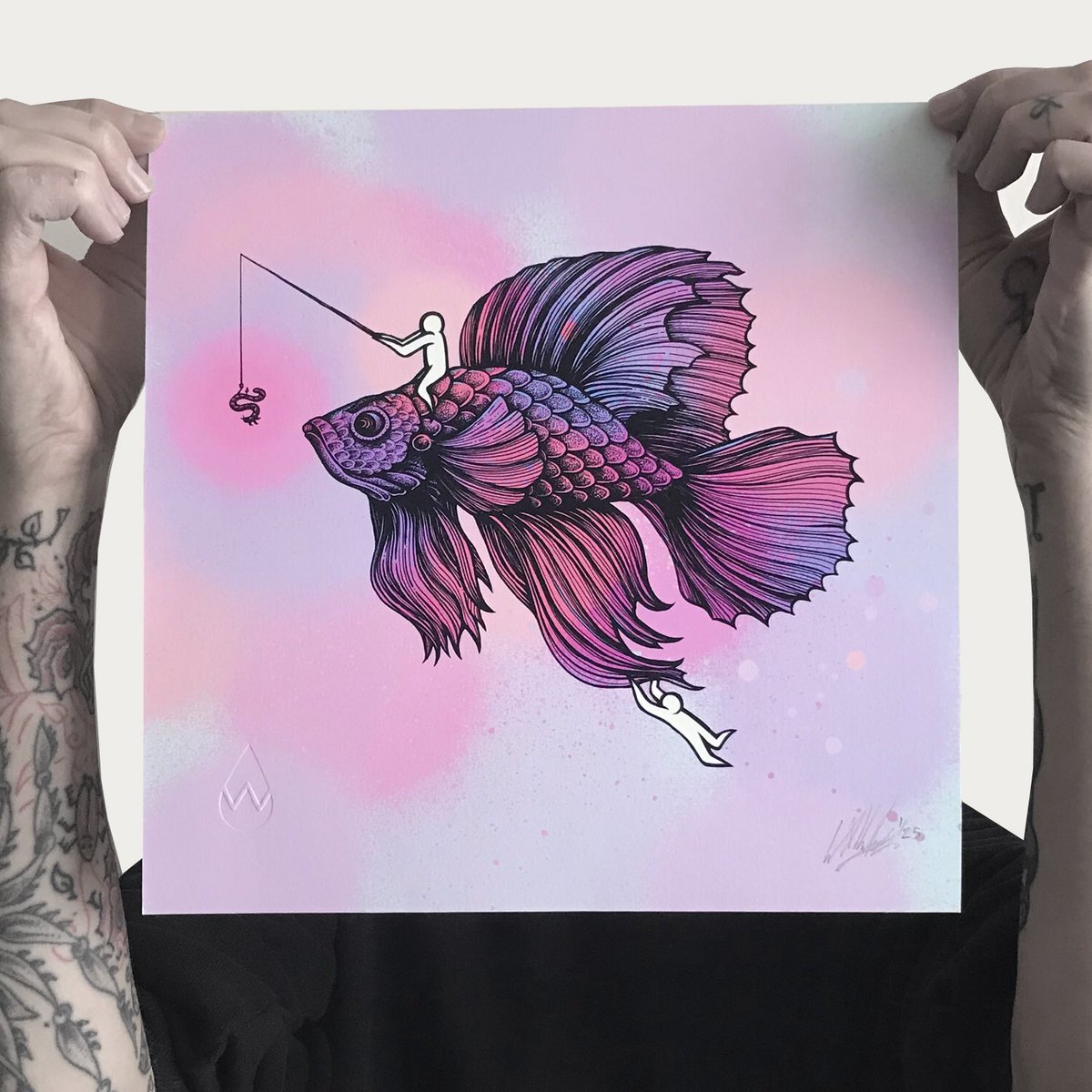 Still got a few copies of my new Giclèe print left. ‘Big Fish 2’ - edition of 25 signed &amp; embossed. FFO #fish #siamesefightingfish and/or #drawingsoffish willblood.bigcartel.com