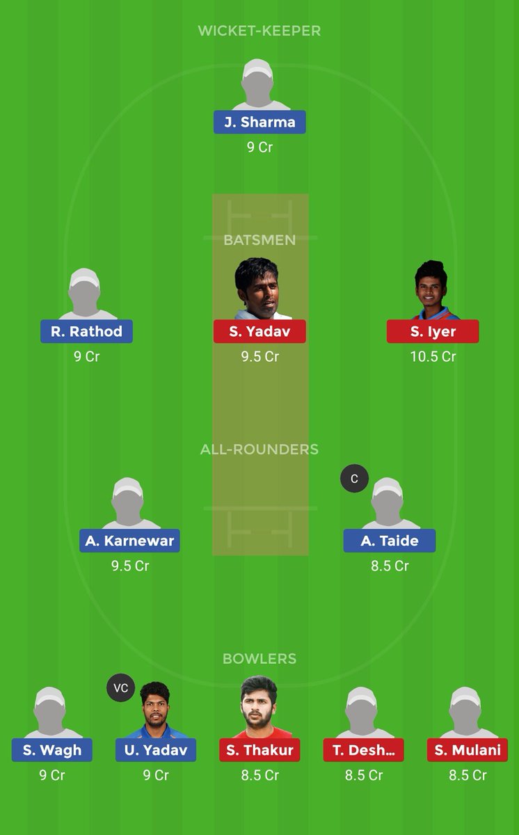 CricXtasy's tweet photo. Your daily dose of #dream11 fantasy tip

Match: #SyedMushtaqAliTrophy
#T20 #SMAT20
Toss: Mumbai won the toss and opted to field. 

#Dream11 #Dream11Experts #dream11prediction https://t.co/4H2Zu0E7p5