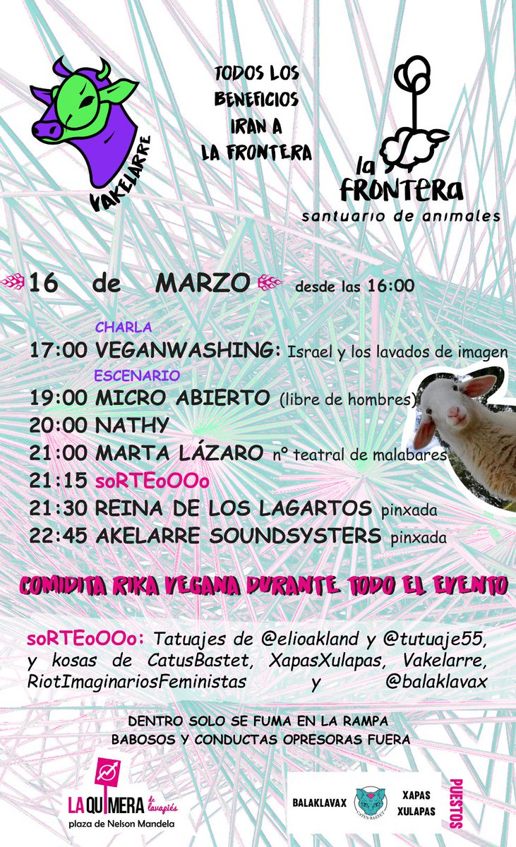 vakelarre's tweet photo. ATENCIÓN GENTES, ESTE SÁBADO EN LA QUIMERA OS TRAEMOS UN EVENTAZO MADE IN VAKELARRE 🐮💥
todos lo recaudado será para el Santuario La Frontera 🐑
¡NO OS LO PERDÁIS! https://t.co/pYEm0sK3MK