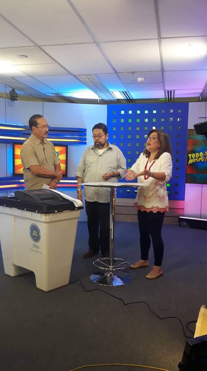 COMELEC's tweet photo. On to the third #NLE2019 #VCMDemo of the day! The COMELEC Education and Information Department, with Spox and Dir. James Jimenez @jabjimenez, this afternoon conducted a #VoterEd demo using the VCM at @DZMMTeleRadyo’s #TodoTodoWalangPreno. Email us to request for your own demo! https://t.co/FSplskINKW