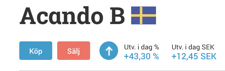 10arsplanen's tweet photo. WOW!! Acando trycker in en ökning på 43% efter bud av CGI nu under morgonen. Vad tror vi twitter, ska man behålla eller plocka hem vinsten? #acando #pratapengar https://t.co/WdrE7NCshd