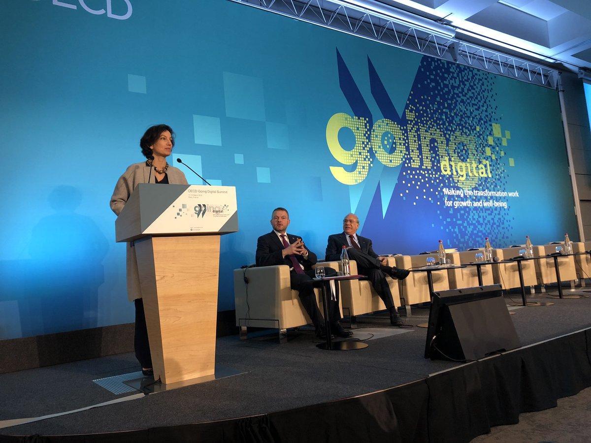 mchakchouk's tweet photo. During the opening of @OECD #GoingDigital Conference, @AAzoulay the Director General of @UNESCO emphasized the importance of a human centered approach for the development of Artificial Intelligence and the need for a strengthened international cooperation. #HumanAI #UNESCO4AI https://t.co/xanm2jWxUY