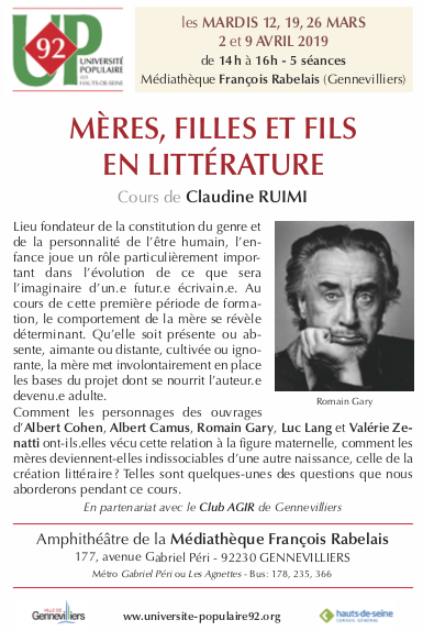 Universitepop92's tweet photo. MARDI 12 MARS de 14 h à 16 h
MÈRES, FILLES ET FILS EN LITTÉRATURE  (1/5)
cours de Claudine RUIMI #littérature #féminisme #cours-littérature #up92 https://t.co/AXwtu6bq7q