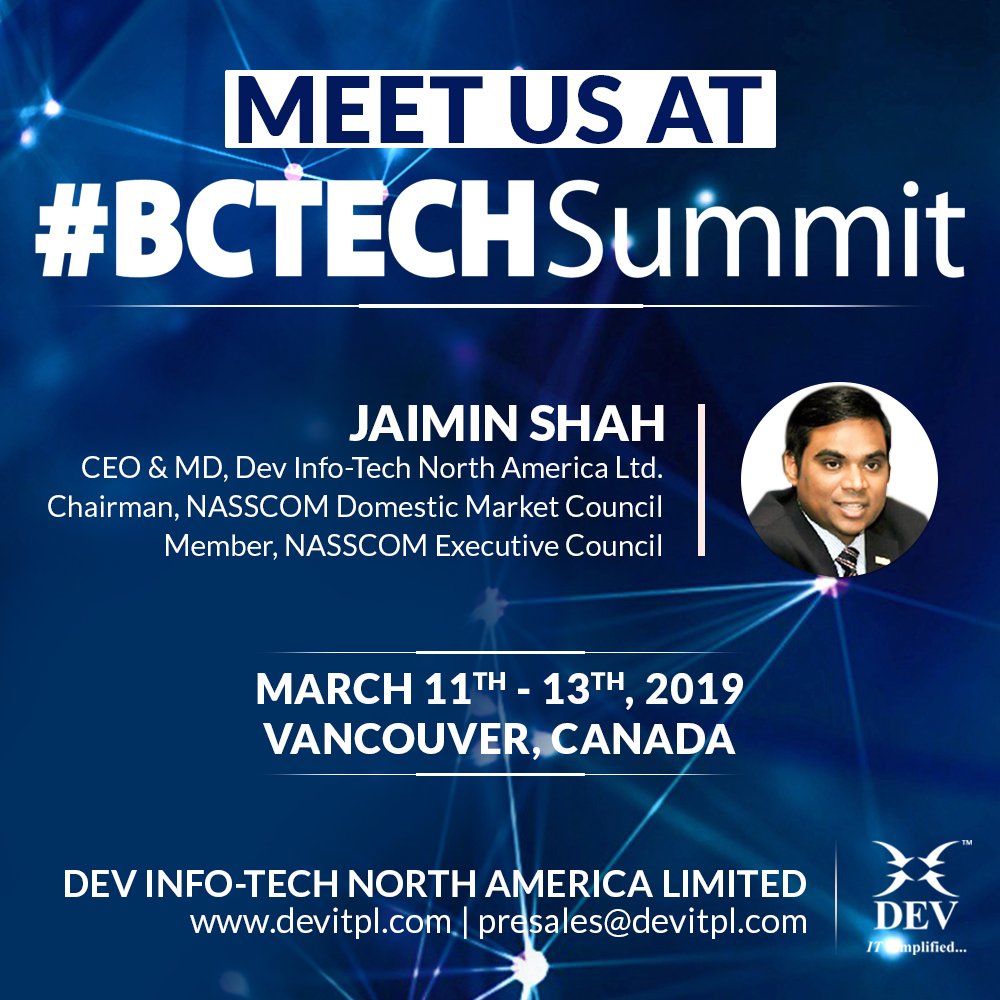 DEVIT_NA's tweet photo. Meet Mr. @JaiminJShah (CEO &amp; MD, @DEVIT_NA; Chairman, @nasscom Domestic Council)) at #BCTECHSummit in Vancouver, British Columbia, Canada

#BCTech #Tech https://t.co/HjaqOw6NCw