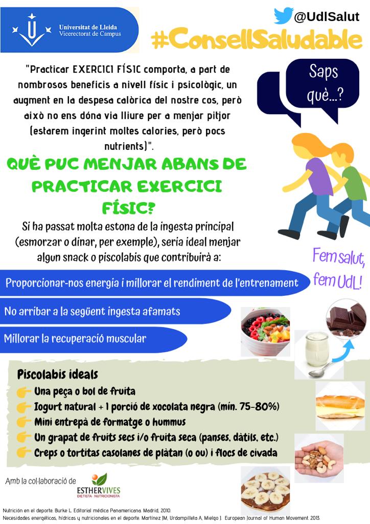 Saps què...? #consellsaludable l'exercici físic i una correcta alimentació, van de la mà! 🏋🏼‍♀️🍌🚴🏼‍♂️🥗 Fem salut, fem UdL! <a href="/UdL_info/">Universitat de Lleida (UdL)</a> <a href="/ConsellUdL/">Consell de l'Estudiantat UdL 🌷</a> <a href="/bibliotequesudl/">Les Biblioteques de la UdL</a> <a href="/A_Ro_Cha/">Ángela Rodríguez</a>