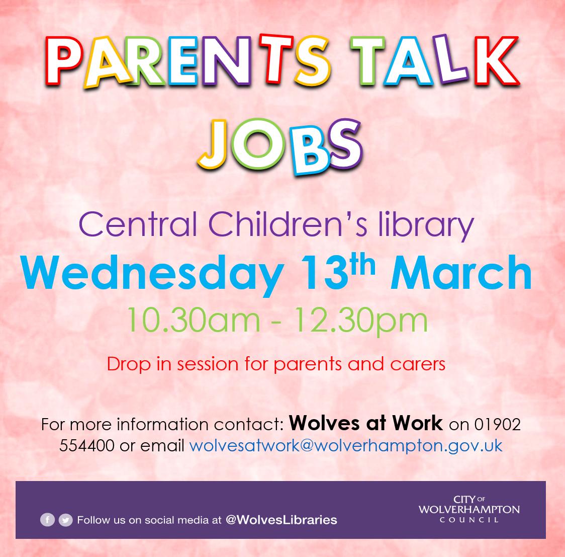 WolvesLibraries's tweet photo. Want to return to work but having issues with childcare? Join @WolvesatWork for a drop-in session at the Central Children's library 10.30-12.30 this Wednesday to get advice on careers, benefits, childcare, volunteering & employment tailored for parents #LiveLearnWorkWolves https://t.co/xAxHSV9Dfc