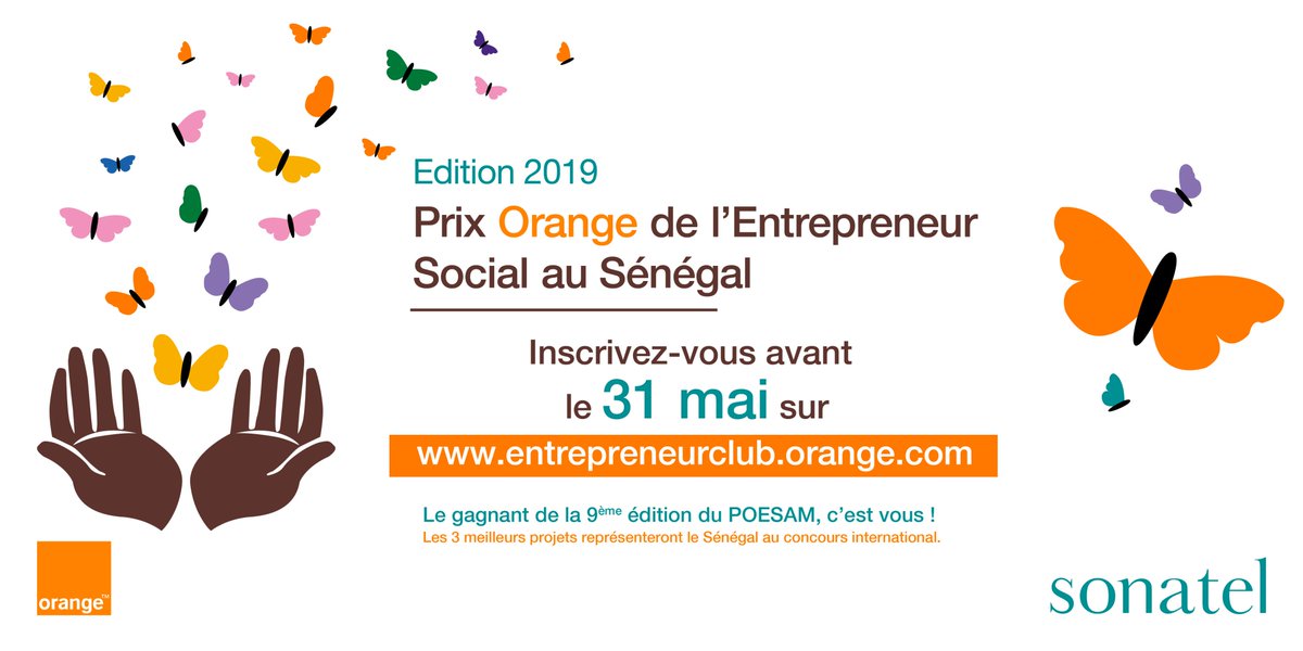 Prix #Orange de l’#Entrepreneur #POESAM2019 :
Vous êtes une #startup, vous avez un projet avec un impact social utilisant le #digital, visitez la plateforme bit.ly/2VRzjib et déposez votre candidature 
Date limite : 31/05/2019.
#Sonatel #kebetu #numérique