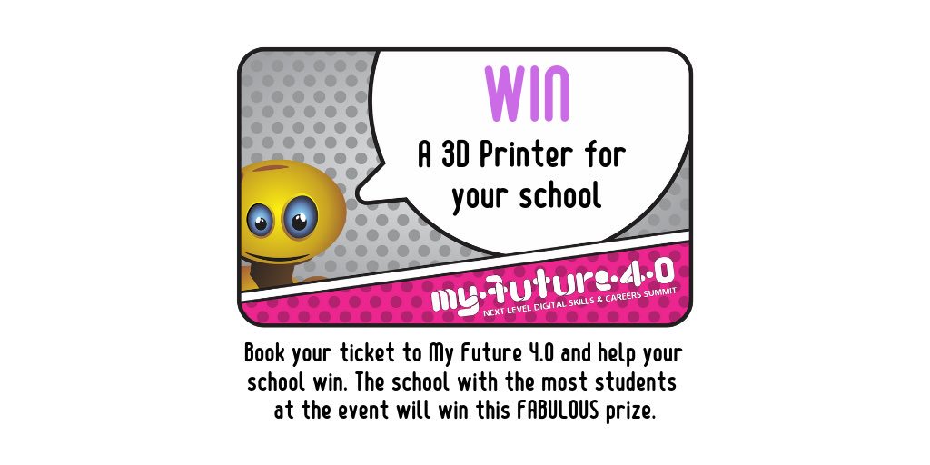 MyFutureZA's tweet photo. Help your school win a 3D printer. Book your ticket to My Future 4.0 right now! Don't miss out on this world first, next level digital skills and careers summit 15 - 18 May 2019 @ Ticketpro Dome, Northriding. #JBMarksEduTrust #MyFuture4JBMarksSummit #monashsa #microsoftsa https://t.co/OxsaLswGTm