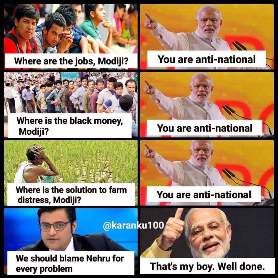 I would say,
You are #antinationals if you vote Modi to power again...

 #DemonetisationYaadRakhna
#MondayMotivation 
#antinationalmodi 
#gobackmodi 
#KisanVirodhiModi 
#ChowkidarHiChorHai