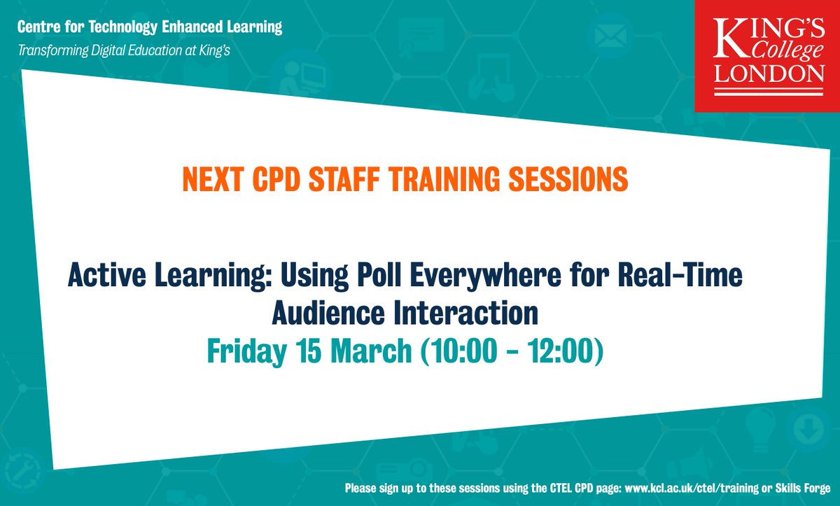 Poll Everywhere supports active learning through interactive and wider student engagement. To book bit.ly/2RjQQOQ   #kclstaff #kingscollege
