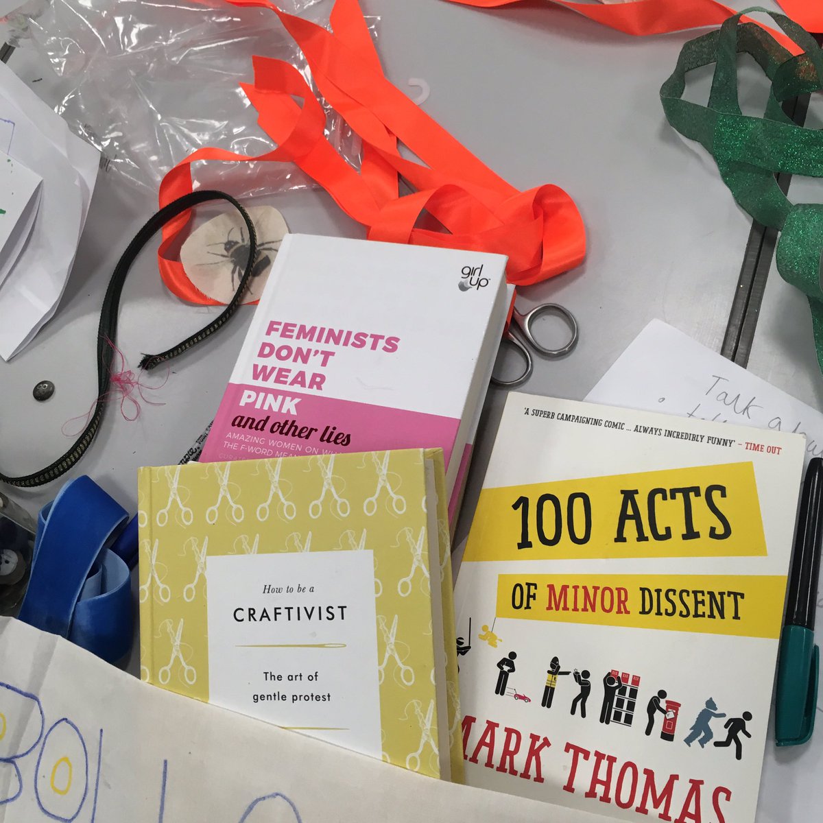 thegobbledegook's tweet photo. The three books I highly recommended to the awesome young people at #peacejam yesterday about #artisticactivism, #feminism and #joyfulactions are by the @Craftivists @scarcurtis and @markthomasinfo all totally inspirational (cover photo below) #pantsofprotest #activism https://t.co/z05HvZT1gq
