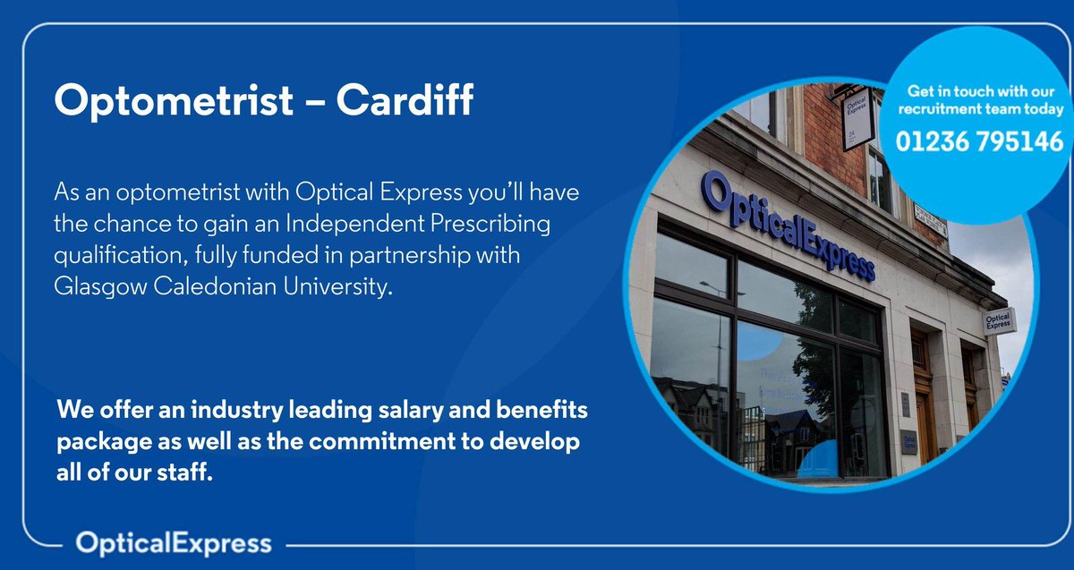 An exciting opportunity has become available for an experienced optometrist to join our lively and close knit team in our Cardiff clinic. If this sounds like too good an opportunity to miss out on, click on the link below to apply;
bit.ly/2SgDRfW