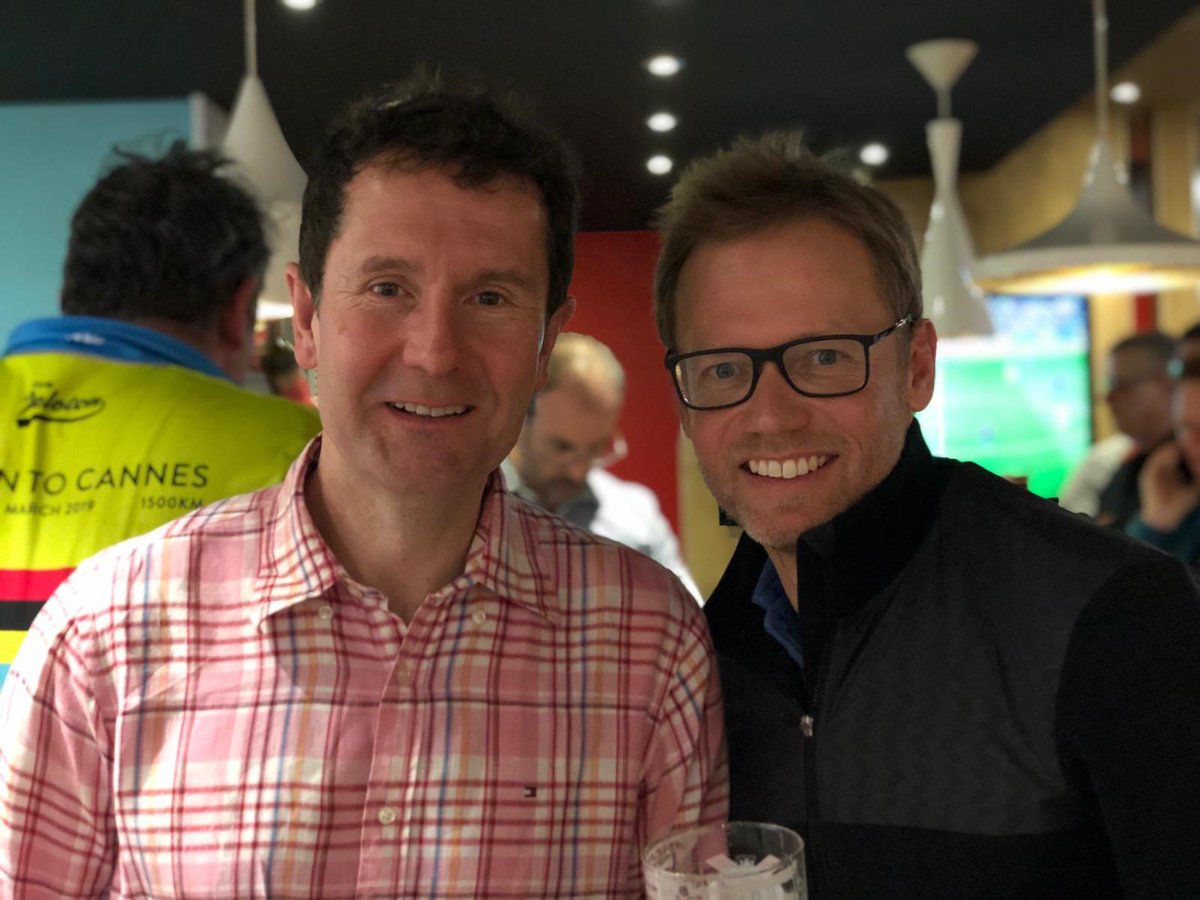 DanielWatneyLLP's tweet photo. Richard and Richard smiling despite the aches and pains of the tours hardest ride to date. Both on track to hitting more than 1000kms for Coram before MIPIM this week #cycling #Coram #MIPIM #pubbreak https://t.co/i4ercgTsUo