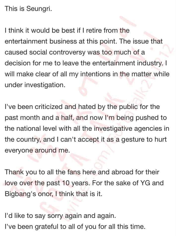 TREASUREGLOBAL_'s tweet photo. Seungri of BIGBANG decided to retire from K-POP industry. This is one of the most heartbreaking news that I've ever heard. To all the VIPs let's stay strong and protect our dear Seungri. It's sad but I think he need this. Let's respect his decision and wait. 
#PROTECTSEUNGRI💛
ⓒ https://t.co/5BrOru02sB