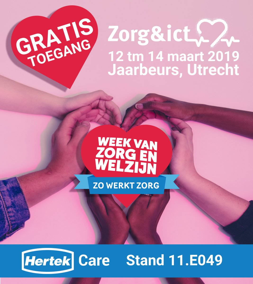 Kom gratis naar de beurs Zorg &amp; ICT (12 t/m 14 maart, jaarbeurs Utrecht) in de Week van de Zorg en Welzijn. U bent van harte welkom in de stand van Hertek Care (11.E049). Registreer uw gratis toegangskaart hier: goo.gl/CdDv7t
#WZW2019