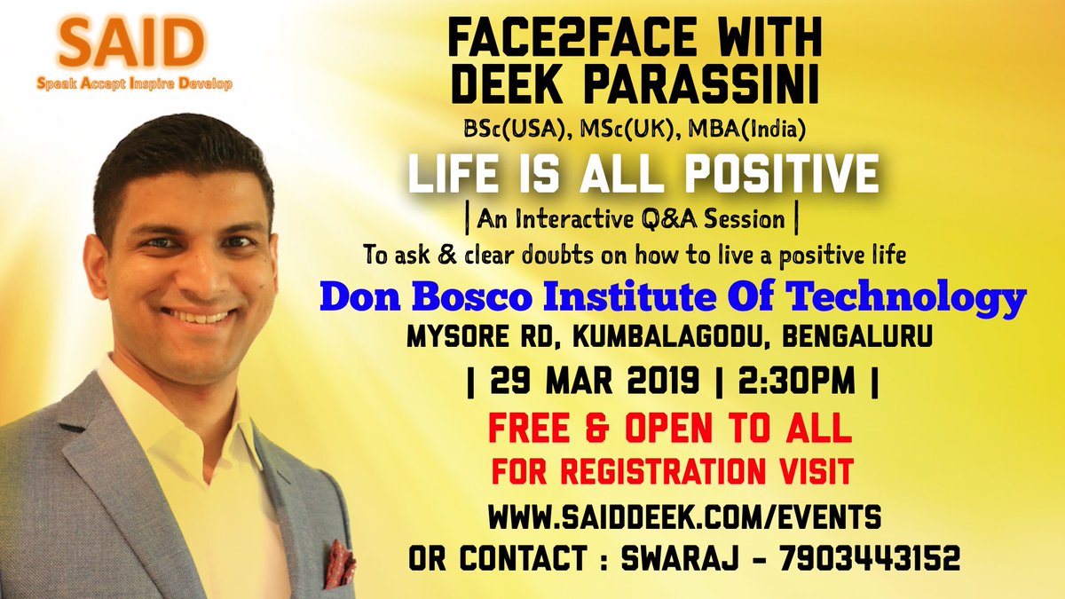 DeekParassini's tweet photo. Visit https://t.co/9RLA3MBQCw for registration and more details.
#Bangalore #events #lifeisallpositive #deekparassini https://t.co/FEZPyFZvZ4