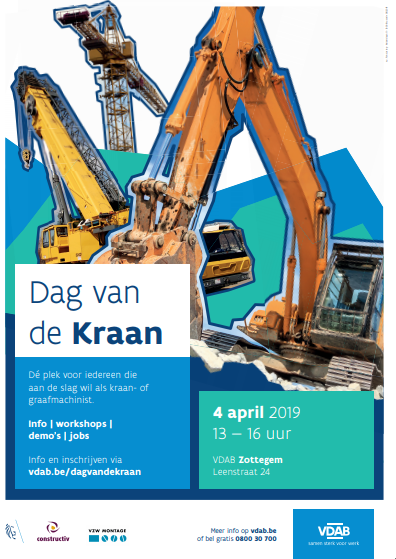ElkeDeschryver's tweet photo. Vind je droomjob of opleiding tijdens de 'DAG van de KRAAN' op 4 april in Zottegem. Kom naar de jobbeurs of volg één van onze workshops om te zien of #KRAANMAN iets voor jou is. Meer info op https://t.co/wab4eyOssV #vdab #vzwmontage #constructiv https://t.co/oFg2G99YyA