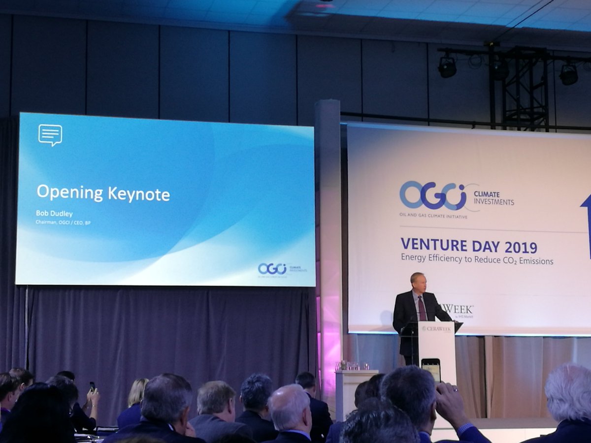 Great opening address by Bob Dudley, CEO @BP_plc at @OGCInews' #2019VentureDay in #Houston. Looking forward to our participation! @CERAWeek