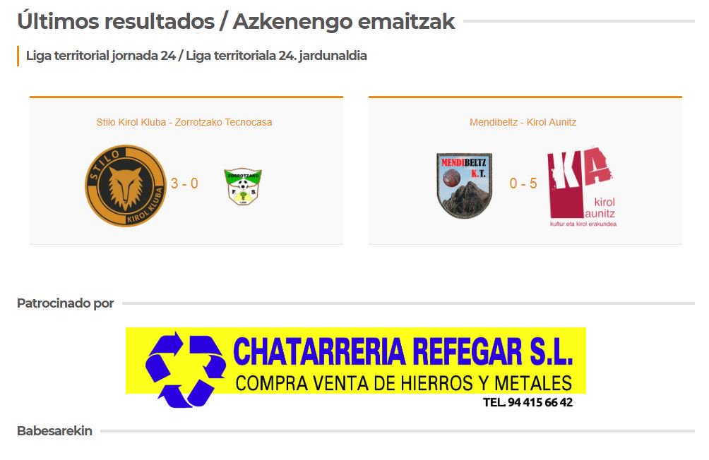 Últimos resultados del club / Klubeko azkenengo emaitzak