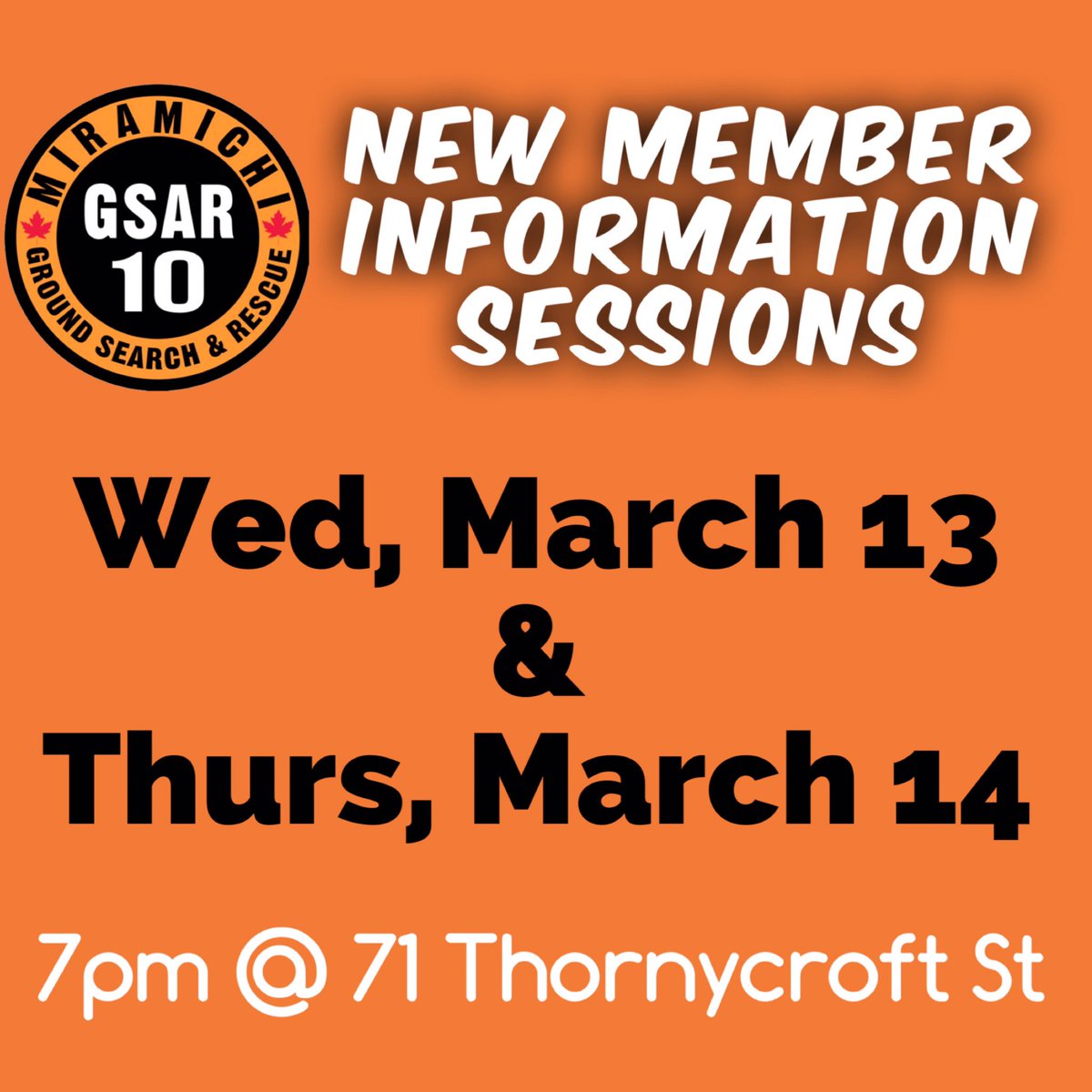 MiramichiGSAR's tweet photo. #Miramichi GSAR is recruiting volunteers! 2 Info Sessions: Wed, Mar 13 &amp; Thur, Mar 14 at 7pm, 71 Thornycroft St.

Are interested in any of the following? GPS/Geocaching, Map &amp; Compass, Radio Comms, First Aid, Hiking, Fundraising, or Web Design? For more info: info@mgsar.ca https://t.co/wAsWHyvJ8M