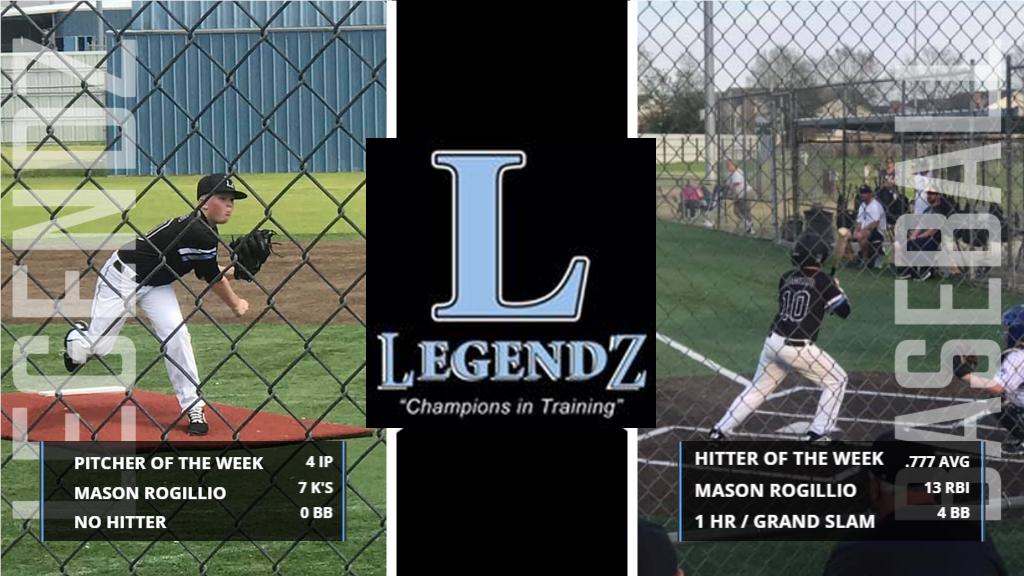LegendzAcademy's tweet photo. Mason Rogillio is Legendz Baseball's Pitcher and Hitter of the Week!! Mason had a awesome weekend on the mound and at the plate!! https://t.co/fpFEBiuBBT